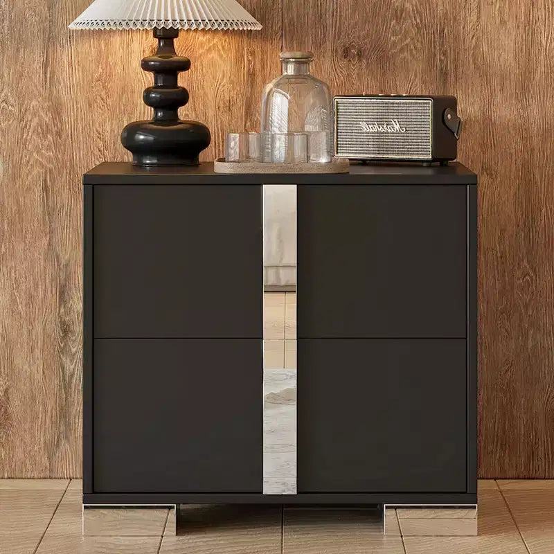 Comodino elegante Whisen, tavolino da notte a specchio con 2 cassetti, base in metallo