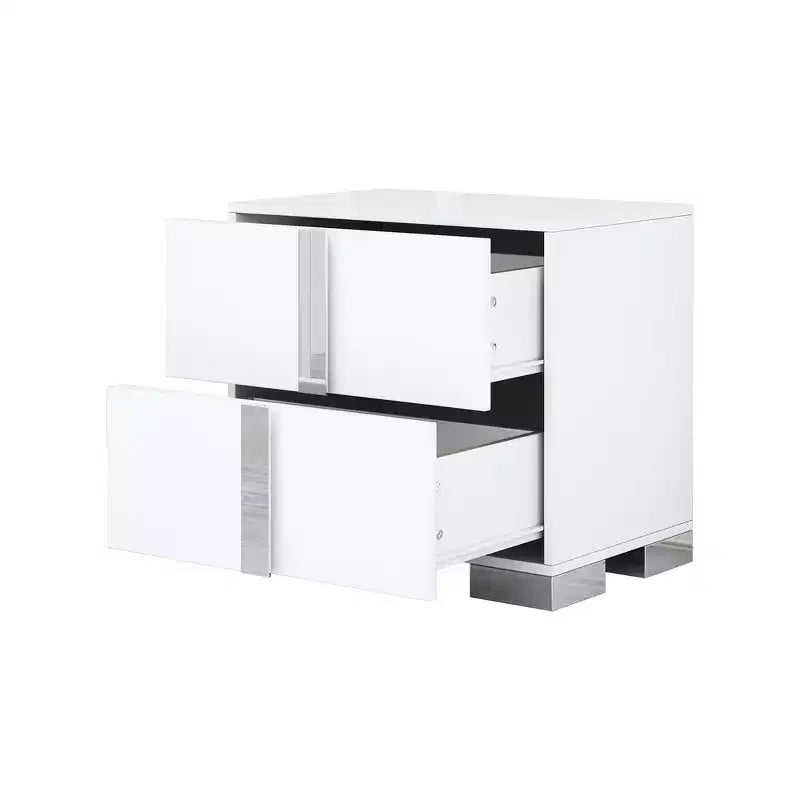 Comodino elegante Whisen, tavolino da notte a specchio con 2 cassetti, base in metallo