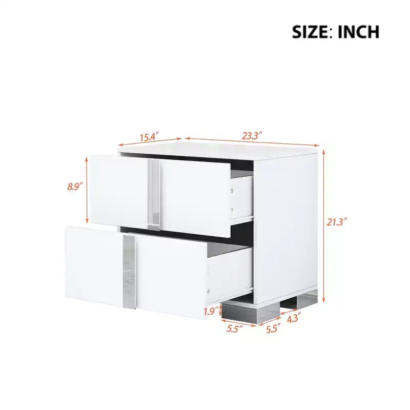 Comodino elegante Whisen, tavolino da notte a specchio con 2 cassetti, base in metallo