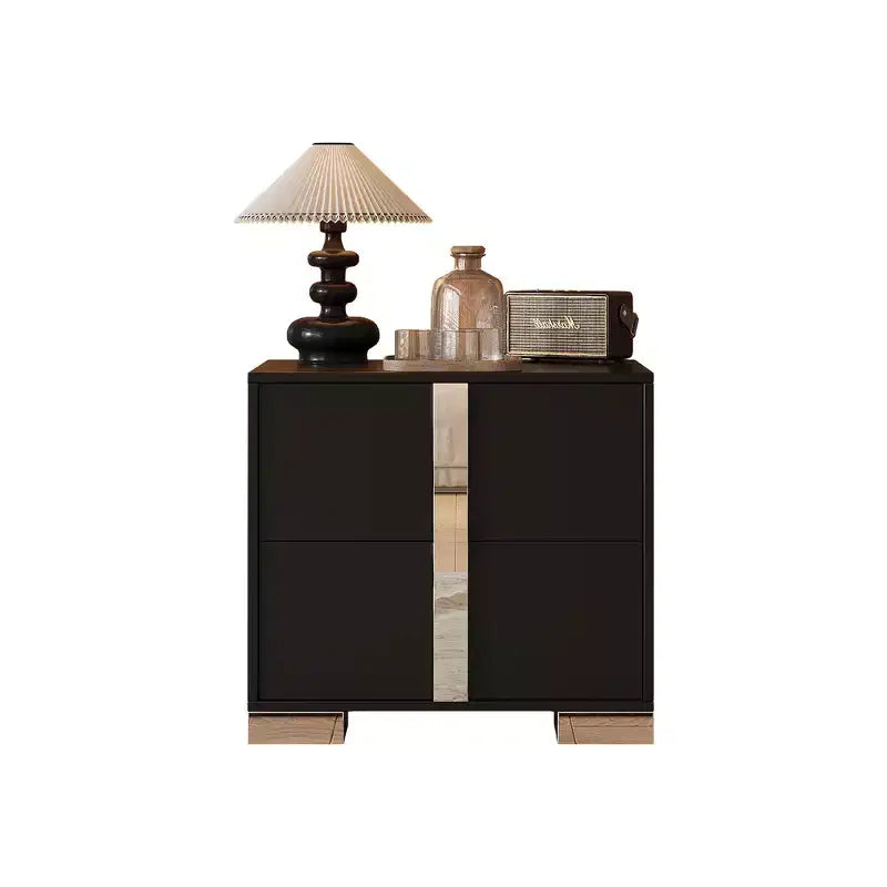 Comodino elegante Whisen, tavolino da notte a specchio con 2 cassetti, base in metallo