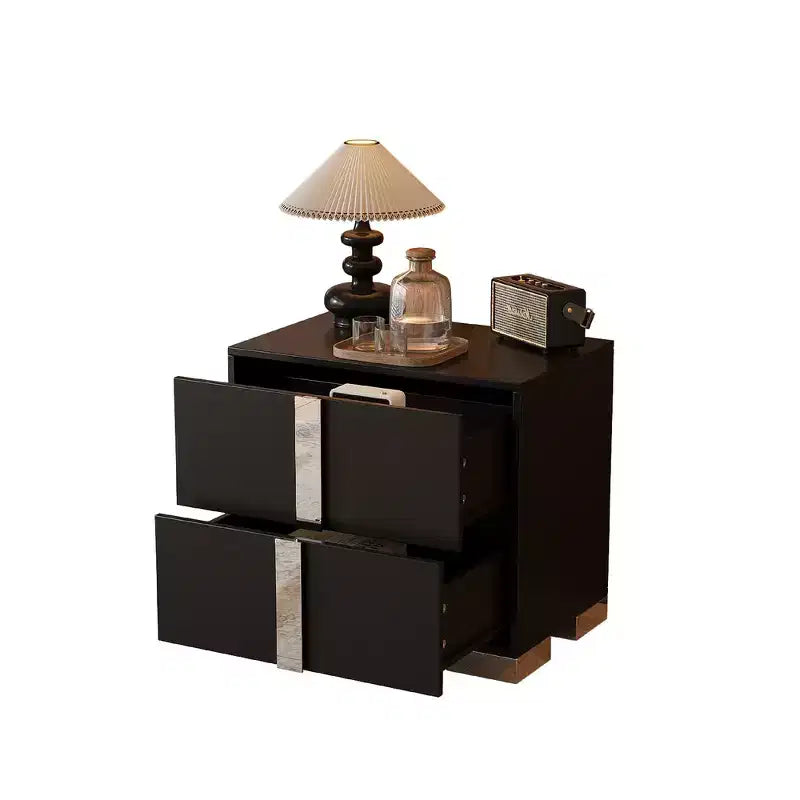 Comodino elegante Whisen, tavolino da notte a specchio con 2 cassetti, base in metallo
