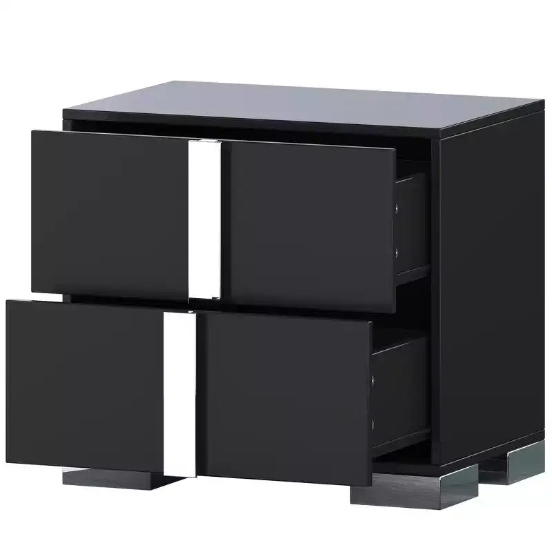Comodino elegante Whisen, tavolino da notte a specchio con 2 cassetti, base in metallo