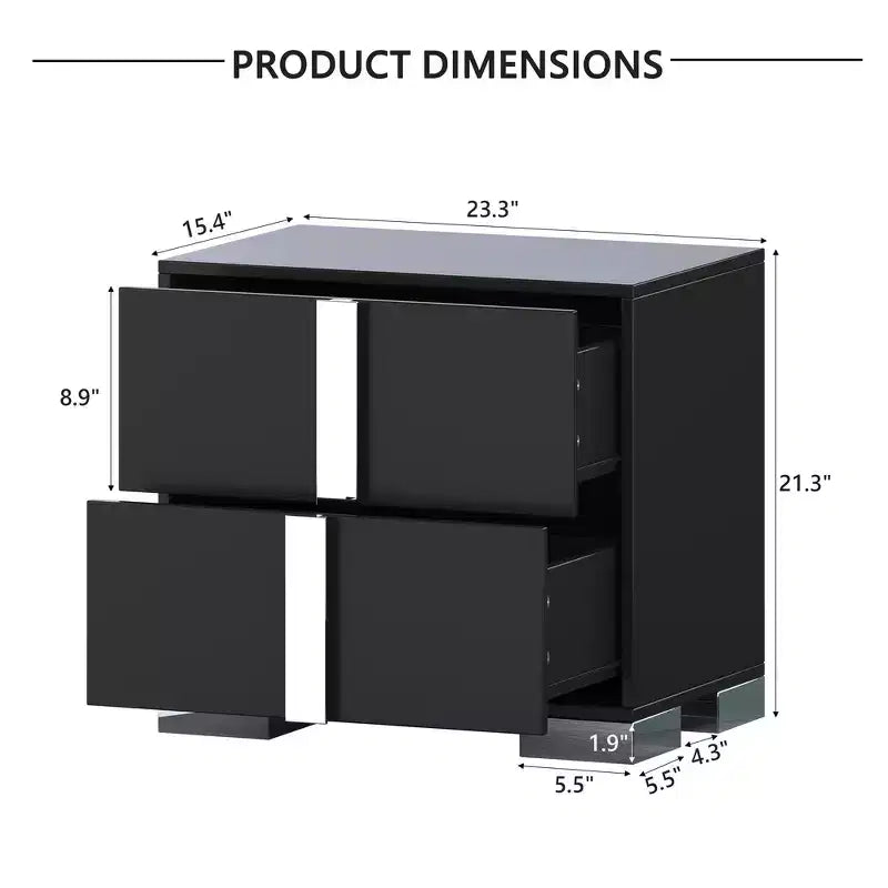 Comodino elegante Whisen, tavolino da notte a specchio con 2 cassetti, base in metallo