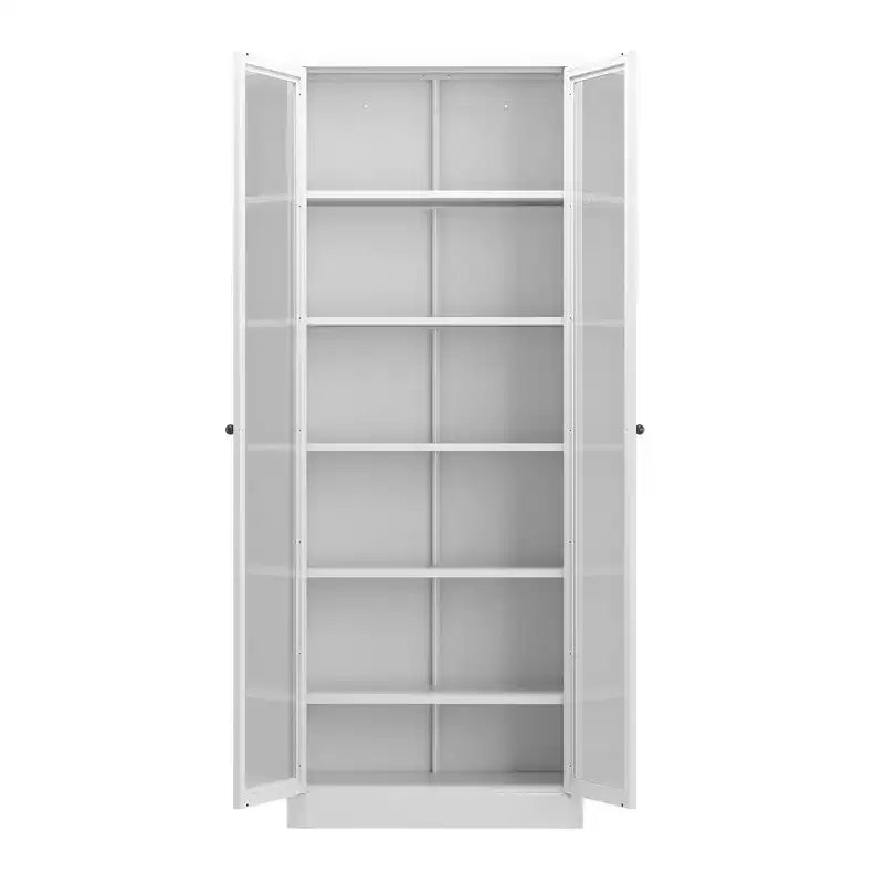 Mobile dispensa da cucina VIYET 72H in metallo pesante, 5 ripiani regolabili + ante in vetro, 80 libbre/ripiano, autoportante per cucina/dispensa/bagno (bianco)