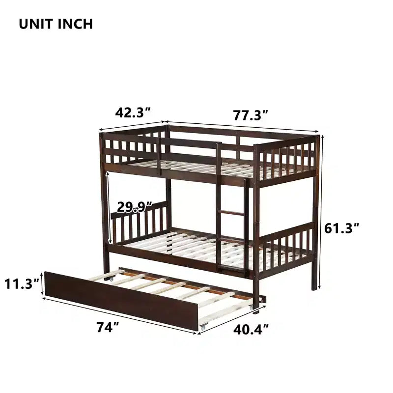 Luxystar Letto a Castello Moderno in Legno con Letto Estraibile, Convertibile in 2 Letti Singoli