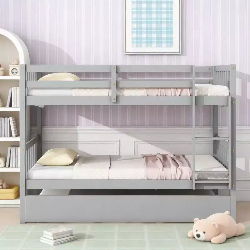 Luxystar Letto a Castello Moderno in Legno con Letto Estraibile, Convertibile in 2 Letti Singoli