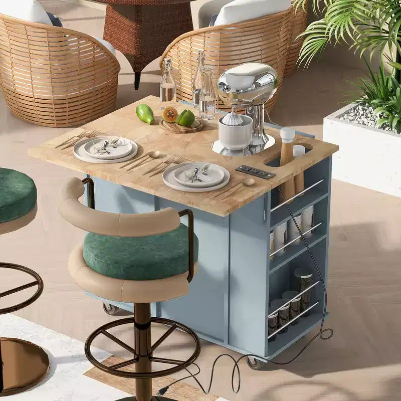 GDFStudio Patsy Isola Cucina Mobile con Presa di Corrente, Top a Ribalta e in Legno di Gomma