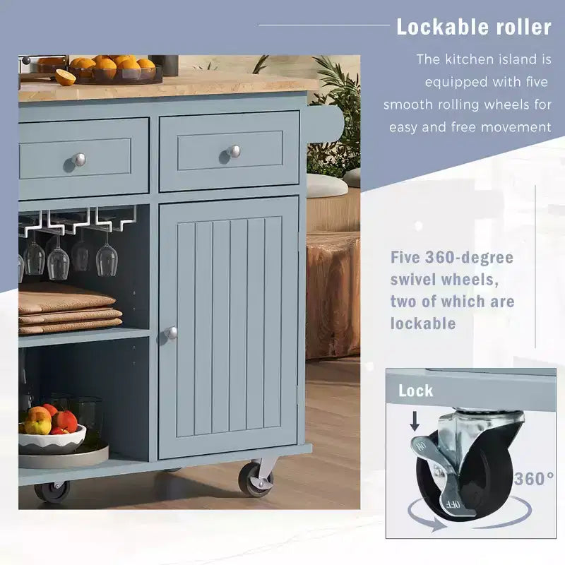 GDFStudio Patsy Isola Cucina Mobile con Presa di Corrente, Top a Ribalta e in Legno di Gomma