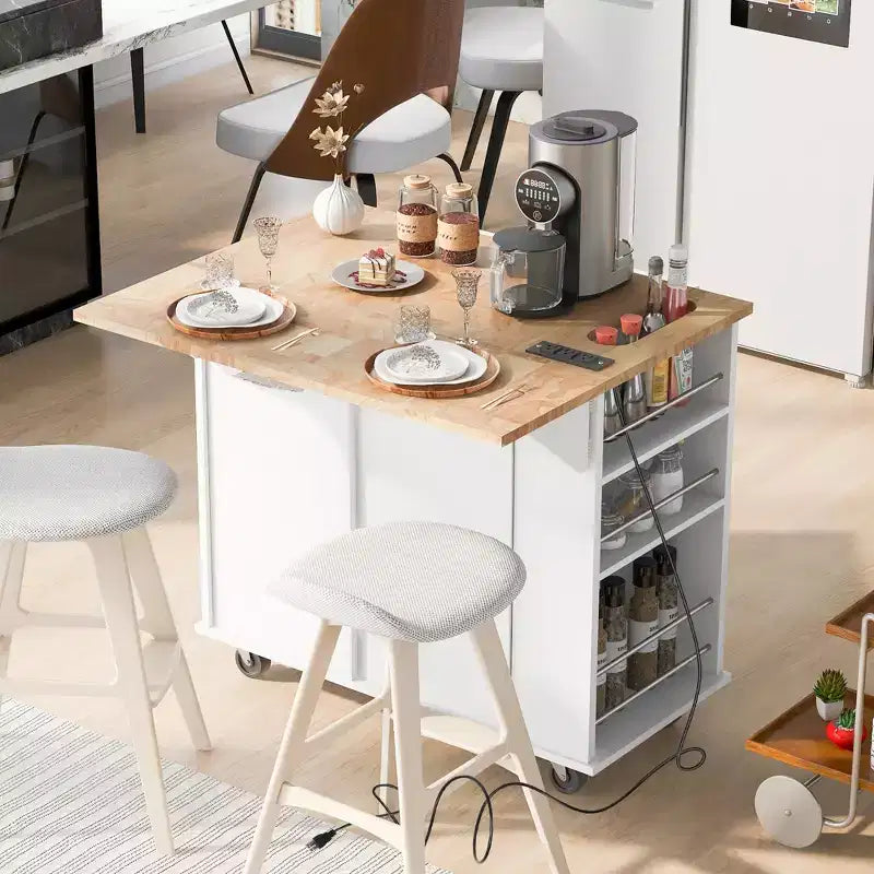 GDFStudio Patsy Isola Cucina Mobile con Presa di Corrente, Top a Ribalta e in Legno di Gomma