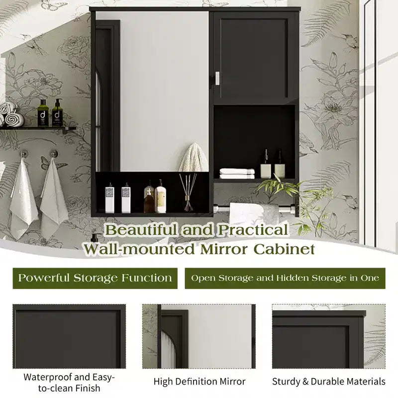 CASAINC Armadietto a Specchio per Bagno con Montaggio a Parete 29'' x 28'' con Barra Portasciugamani