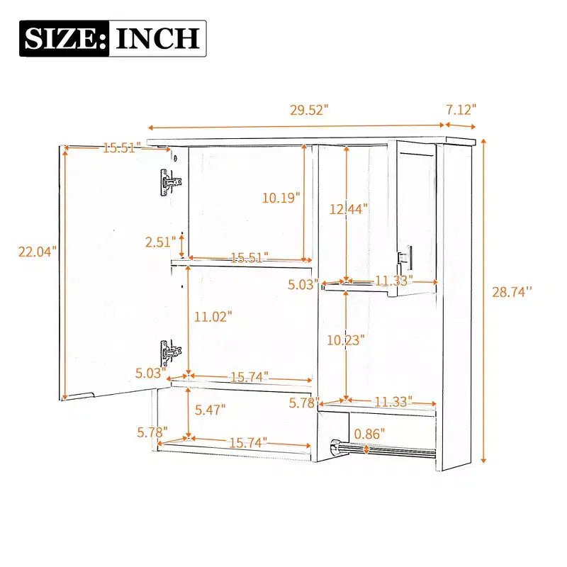 CASAINC Armadietto a Specchio per Bagno con Montaggio a Parete 29'' x 28'' con Barra Portasciugamani