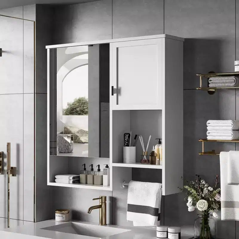 CASAINC Armadietto a Specchio per Bagno con Montaggio a Parete 29'' x 28'' con Barra Portasciugamani