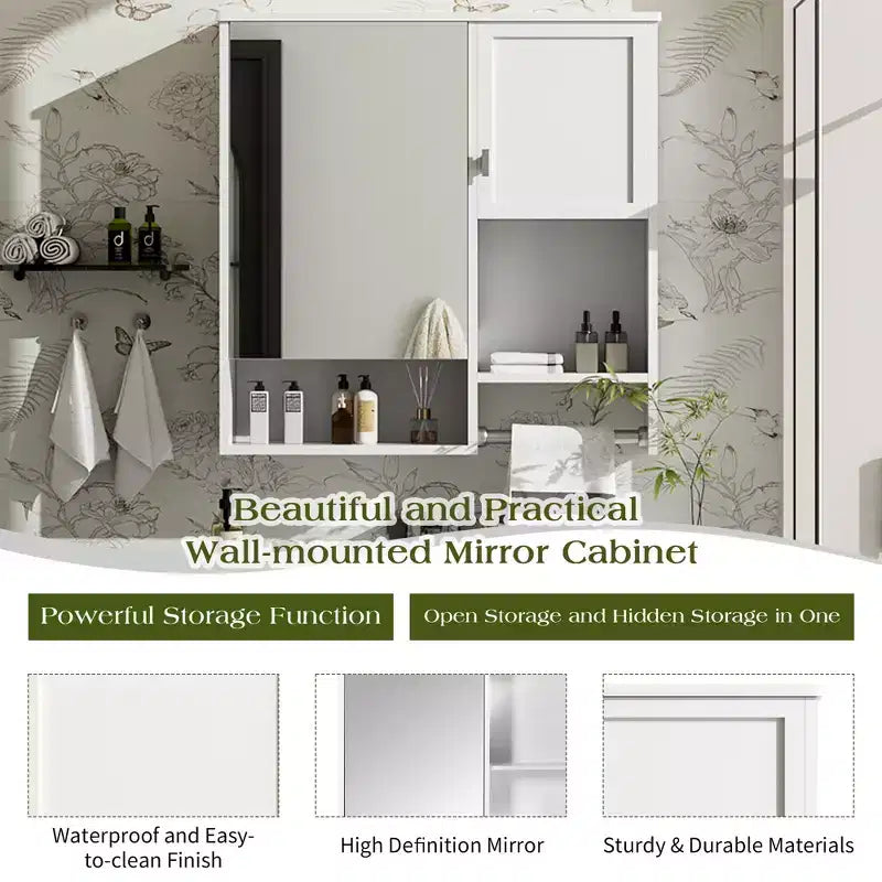 CASAINC Armadietto a Specchio per Bagno con Montaggio a Parete 29'' x 28'' con Barra Portasciugamani