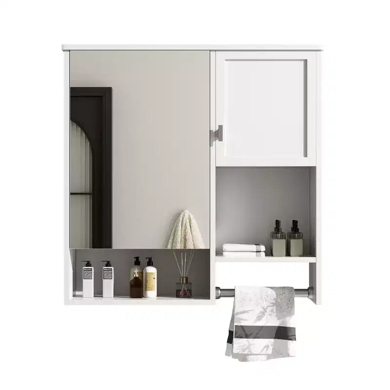 CASAINC Armadietto a Specchio per Bagno con Montaggio a Parete 29'' x 28'' con Barra Portasciugamani