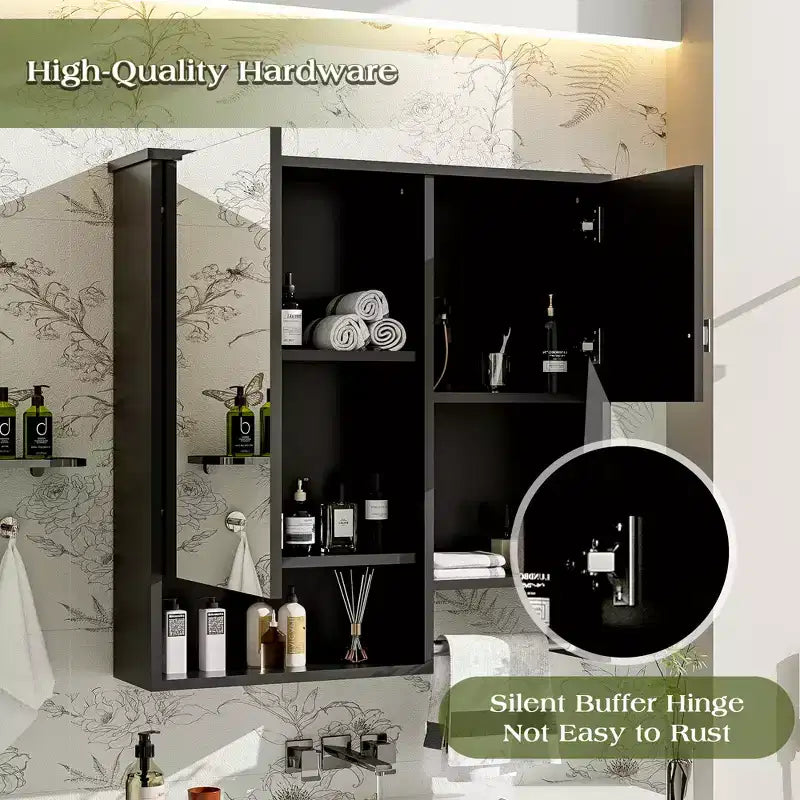 CASAINC Armadietto a Specchio per Bagno con Montaggio a Parete 29'' x 28'' con Barra Portasciugamani