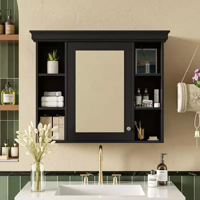 CASAINC 35 x 28 Wall Mounted Medicine Cabinet with Mirror Door and 6 Open Shelves, Modern Bathroom Cabinet