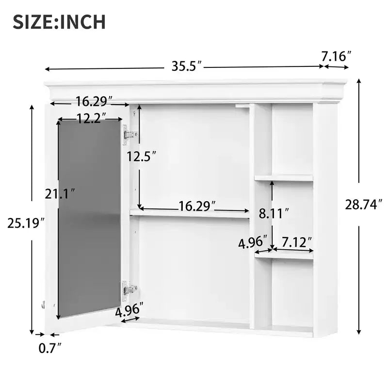CASAINC 35 x 28 Wall Mounted Medicine Cabinet with Mirror Door and 6 Open Shelves, Modern Bathroom Cabinet