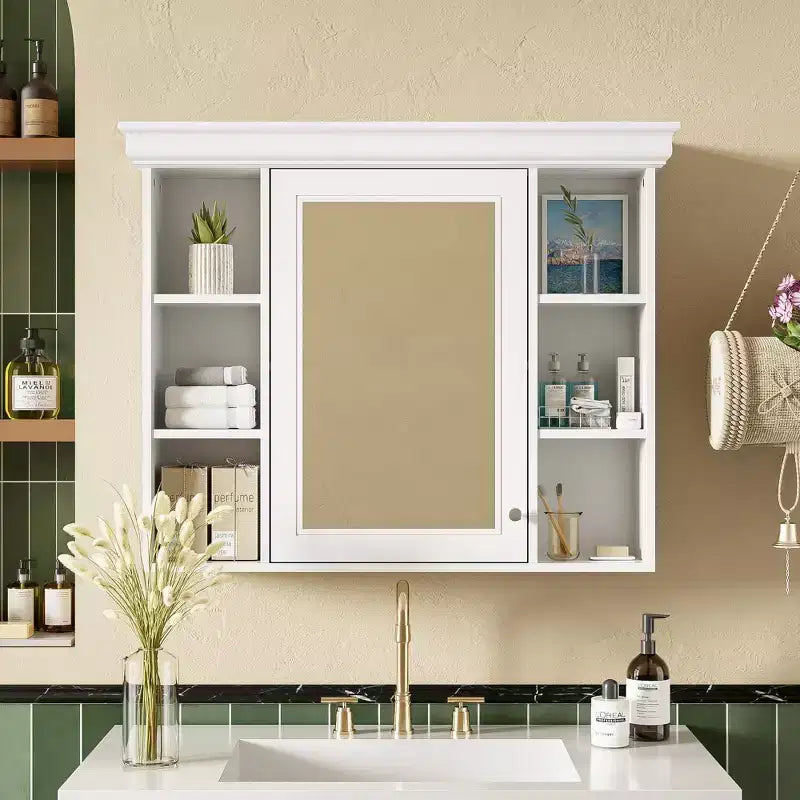 CASAINC 35 x 28 Wall Mounted Medicine Cabinet with Mirror Door and 6 Open Shelves, Modern Bathroom Cabinet