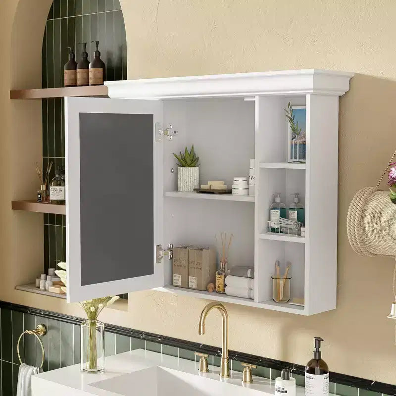 CASAINC 35 x 28 Wall Mounted Medicine Cabinet with Mirror Door and 6 Open Shelves, Modern Bathroom Cabinet