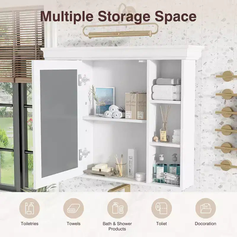 CASAINC 35 x 28 Wall Mounted Medicine Cabinet with Mirror Door and 6 Open Shelves, Modern Bathroom Cabinet