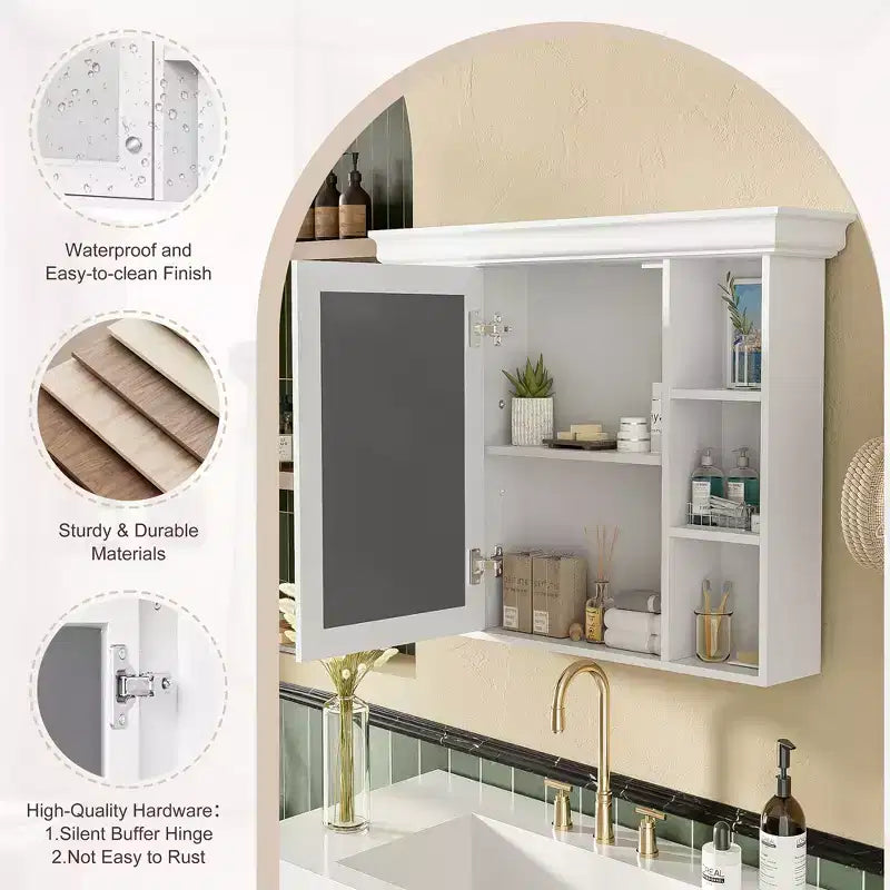 CASAINC 35 x 28 Wall Mounted Medicine Cabinet with Mirror Door and 6 Open Shelves, Modern Bathroom Cabinet