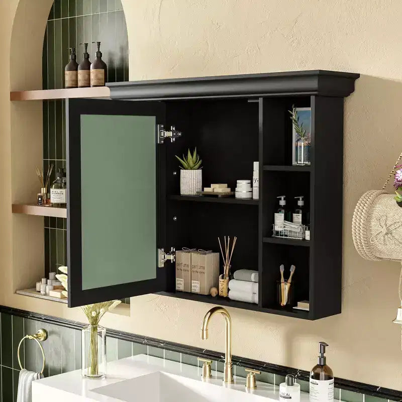CASAINC 35 x 28 Wall Mounted Medicine Cabinet with Mirror Door and 6 Open Shelves, Modern Bathroom Cabinet