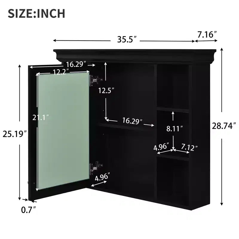 CASAINC 35 x 28 Wall Mounted Medicine Cabinet with Mirror Door and 6 Open Shelves, Modern Bathroom Cabinet