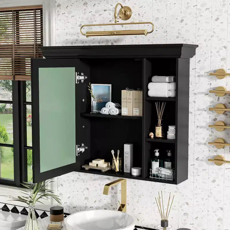 CASAINC 35 x 28 Wall Mounted Medicine Cabinet with Mirror Door and 6 Open Shelves, Modern Bathroom Cabinet