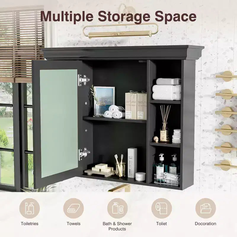 CASAINC 35 x 28 Wall Mounted Medicine Cabinet with Mirror Door and 6 Open Shelves, Modern Bathroom Cabinet