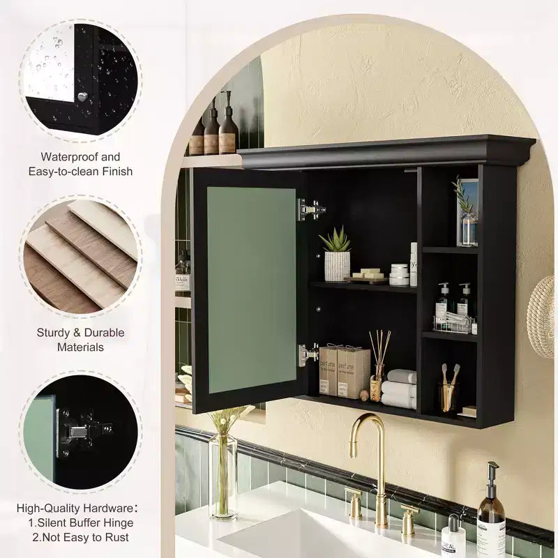 CASAINC 35 x 28 Wall Mounted Medicine Cabinet with Mirror Door and 6 Open Shelves, Modern Bathroom Cabinet