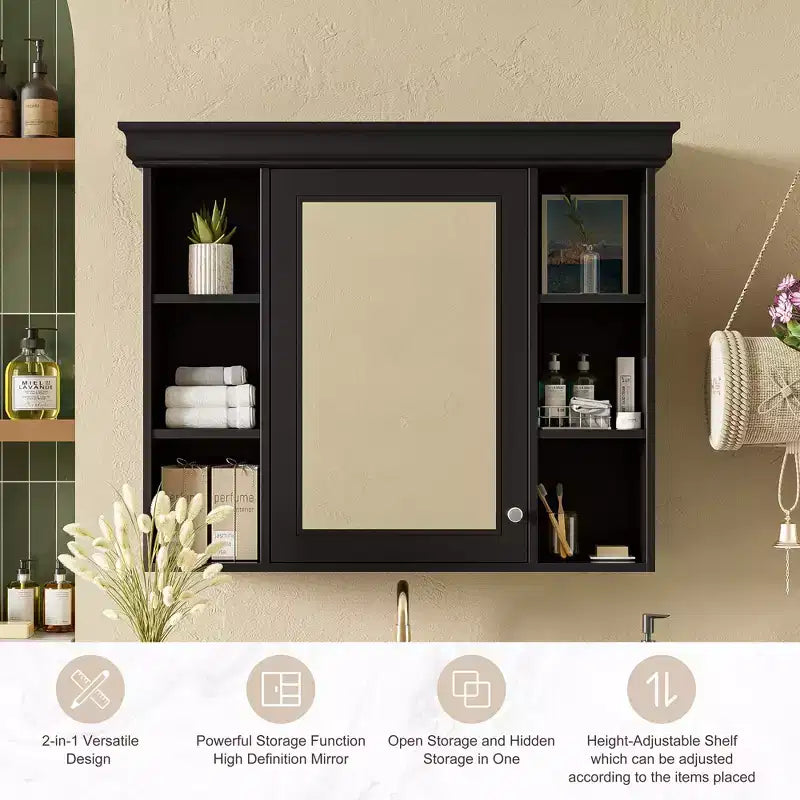 CASAINC 35 x 28 Wall Mounted Medicine Cabinet with Mirror Door and 6 Open Shelves, Modern Bathroom Cabinet