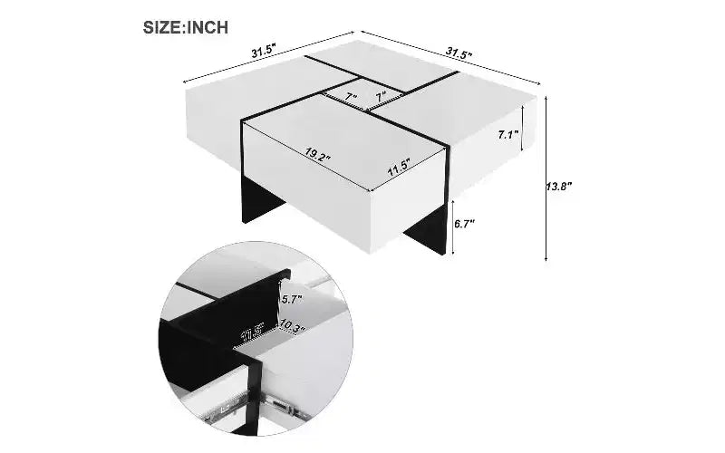 Tavolino da caffè TUYOHW estensibile con piano a puzzle e 4 vani portaoggetti nascosti, Tavolino intelligente, Tavolino quadrato con piano scorrevole estensibile, Tavolo da salotto