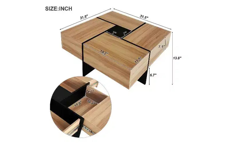 Tavolino da caffè TUYOHW estensibile con piano a puzzle e 4 vani portaoggetti nascosti, Tavolino intelligente, Tavolino quadrato con piano scorrevole estensibile, Tavolo da salotto