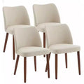 Set of 4 Modern Linen Upholstered Dining Chairs, Armless Kitchen Chairs with Wood Legs, Wing Backrest, Leveling Feet, Space-Saving Design, White