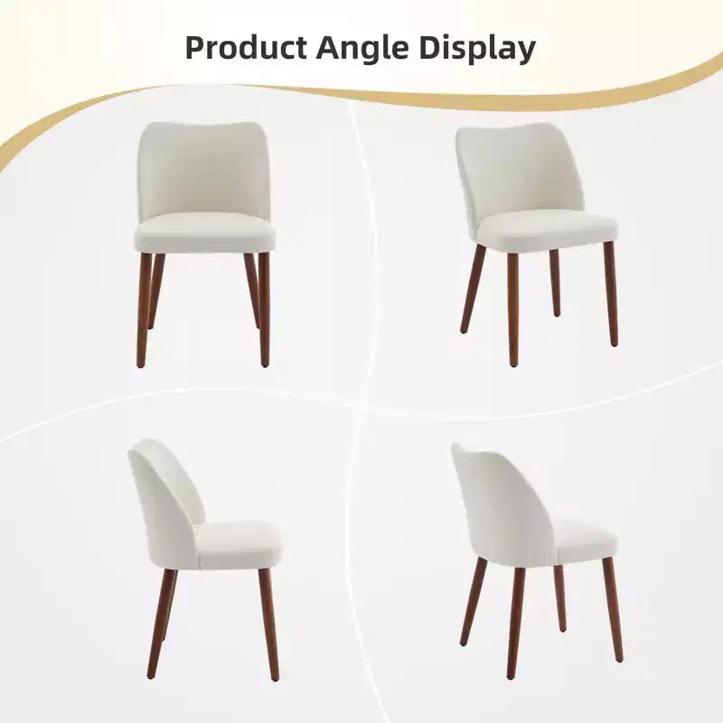 Set di 4 Sedie da Pranzo Moderne in Lino, Senza Braccioli, con Gambe in Legno, Schienale a Pozzetto, Piedini Livellatori, Design Salvaspazio, Bianco