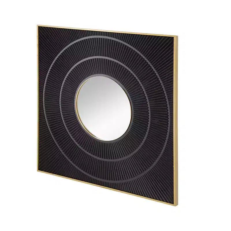 Specchio da parete quadrato intagliato 40 x 40 pollici con design a pieghe e cornice in ferro dorato