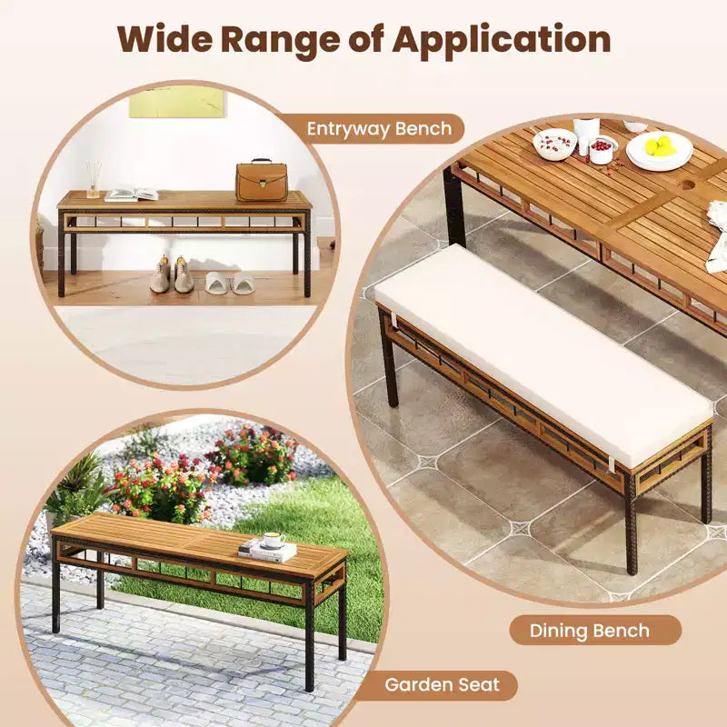 Costway 3 PCS Acacia Wood Patio Dining Set with 1.97 Umbrella Hole & Cushions for Garden Mix Brown