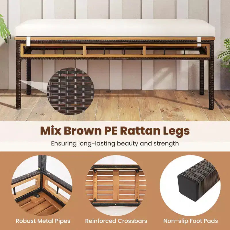 Costway 3 PCS Acacia Wood Patio Dining Set with 1.97 Umbrella Hole & Cushions for Garden Mix Brown