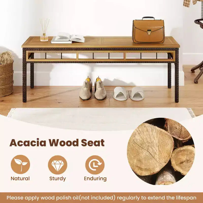 Costway 3 PCS Acacia Wood Patio Dining Set with 1.97 Umbrella Hole & Cushions for Garden Mix Brown