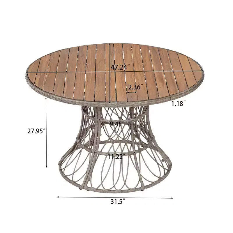 Christopher Knight Home Nan Set da Pranzo da Esterno a 5 Pezzi in Legno di Acacia con 4 Poltrone in Vimini