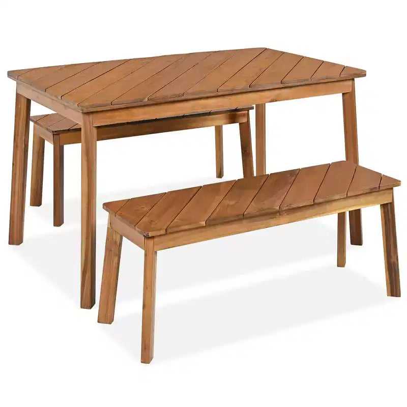 GDFStudio Lucas Set da Pranzo Moderno da Esterno 3 Pezzi in Legno di Acacia con Tavolo e Due Panche