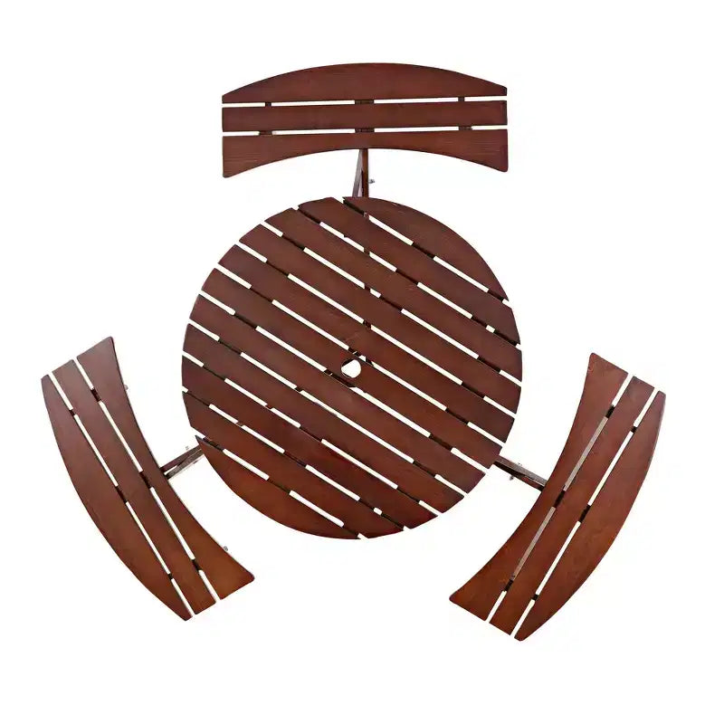 Whisen Outdoor 8 Person Round Picnic Table, Outside Table and Bench Set, Patio Dining Sets with 4 Built-in Benches, Umbrella Hole