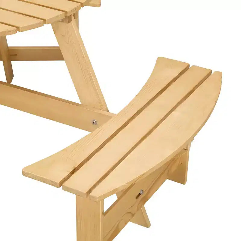 Whisen Outdoor 8 Person Round Picnic Table, Outside Table and Bench Set, Patio Dining Sets with 4 Built-in Benches, Umbrella Hole