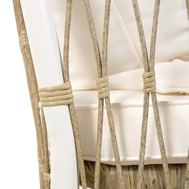 GDFStudio Nicolas Patio 5 Piece Wood and Metal Dining Set with 4 Hand-Woven Rattan Arm Chairs