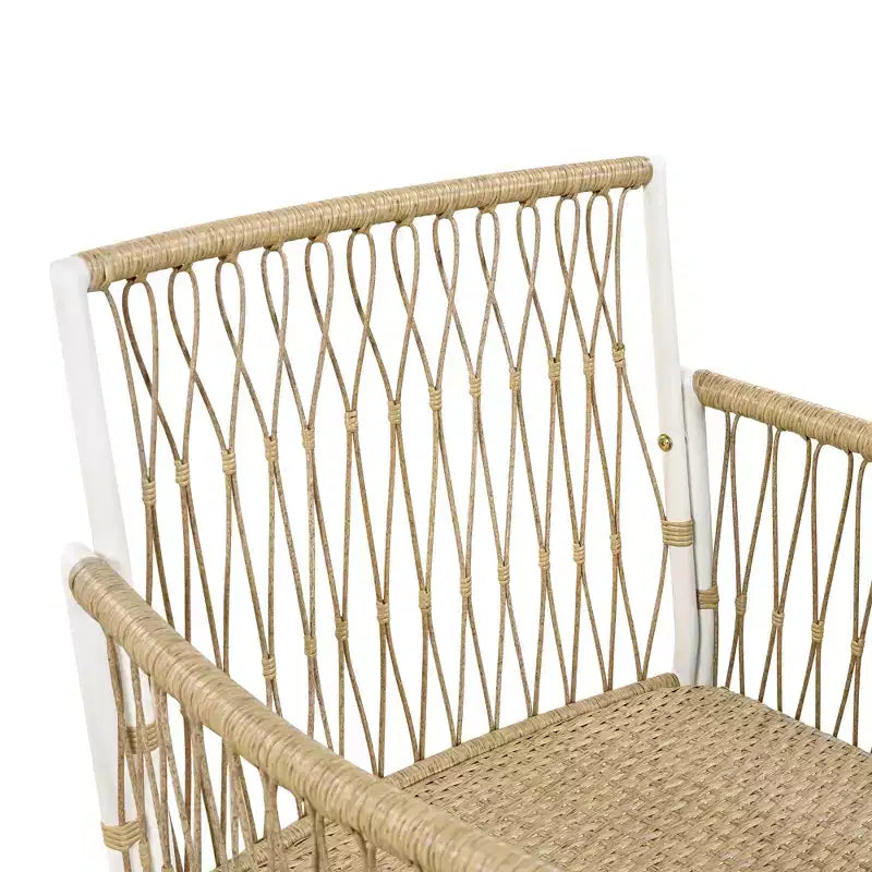 GDFStudio Nicolas Patio 5 Piece Wood and Metal Dining Set with 4 Hand-Woven Rattan Arm Chairs