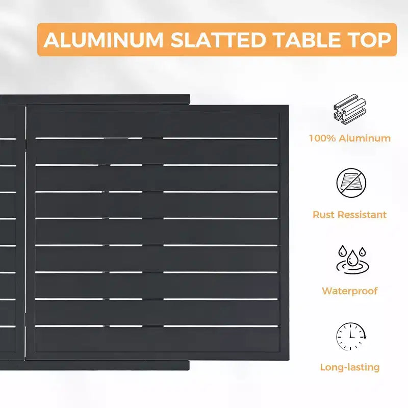 HAPPATIO Tavolo da pranzo espandibile per esterni, tavolo da pranzo da patio in alluminio per 4-8 persone, tavolo rettangolare verniciato a polvere con foro per ombrellone
