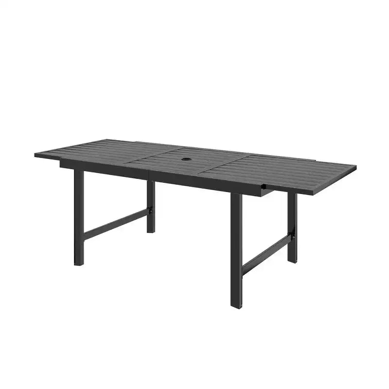 HAPPATIO Tavolo da pranzo espandibile per esterni, tavolo da pranzo da patio in alluminio per 4-8 persone, tavolo rettangolare verniciato a polvere con foro per ombrellone