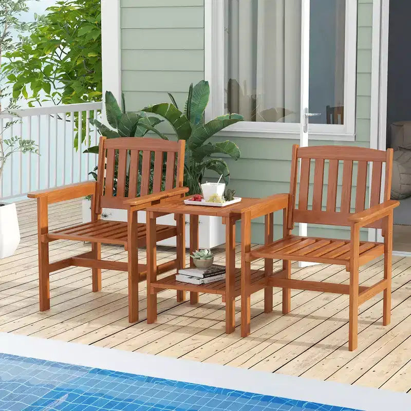 Set Costway 3 Pezzi Tavolo e Sedie da Bistrò per Esterni con Foro per Ombrellone per Giardino a Bordo Piscina