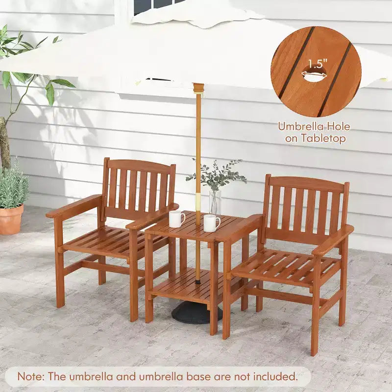 Set Costway 3 Pezzi Tavolo e Sedie da Bistrò per Esterni con Foro per Ombrellone per Giardino a Bordo Piscina