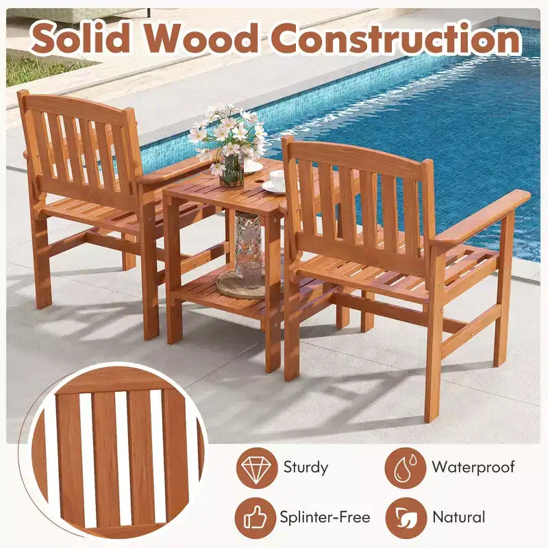 Set Costway 3 Pezzi Tavolo e Sedie da Bistrò per Esterni con Foro per Ombrellone per Giardino a Bordo Piscina